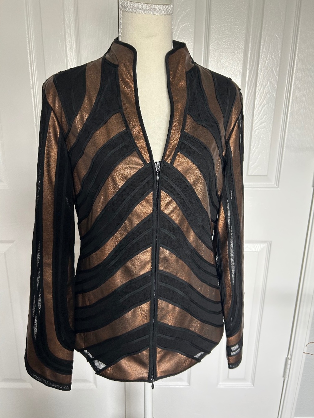 Obstinée by IKB Size 8 Bronze Black Mesh Metallic Art Deco Jacket